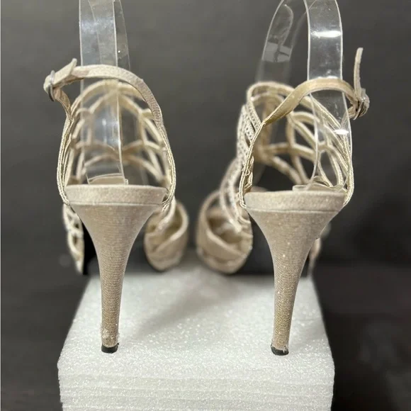 Caparros Gold Silver Rhinestone Open Toe Ankle Strap Strappy 4” Heels Size 7.5 - Picture 9 of 16